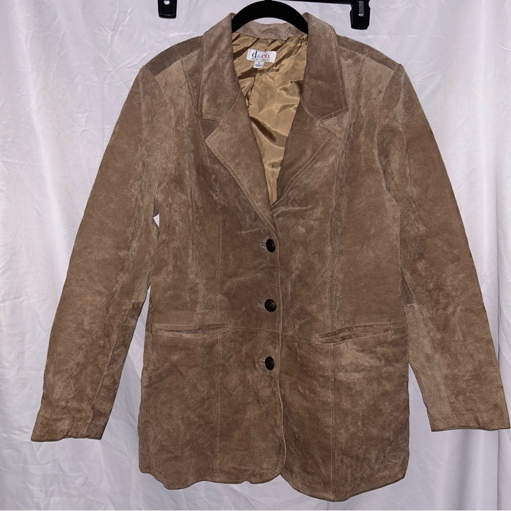 D & Co Denim and Co Genuine Leather Jacket Brown Long Sleeve Outwear L